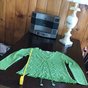 Tommy Bahama Lime Green Crochet V-Neck Sweater